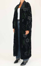 Wu'side - Kimono extra lungo in velluto devoré - Nero