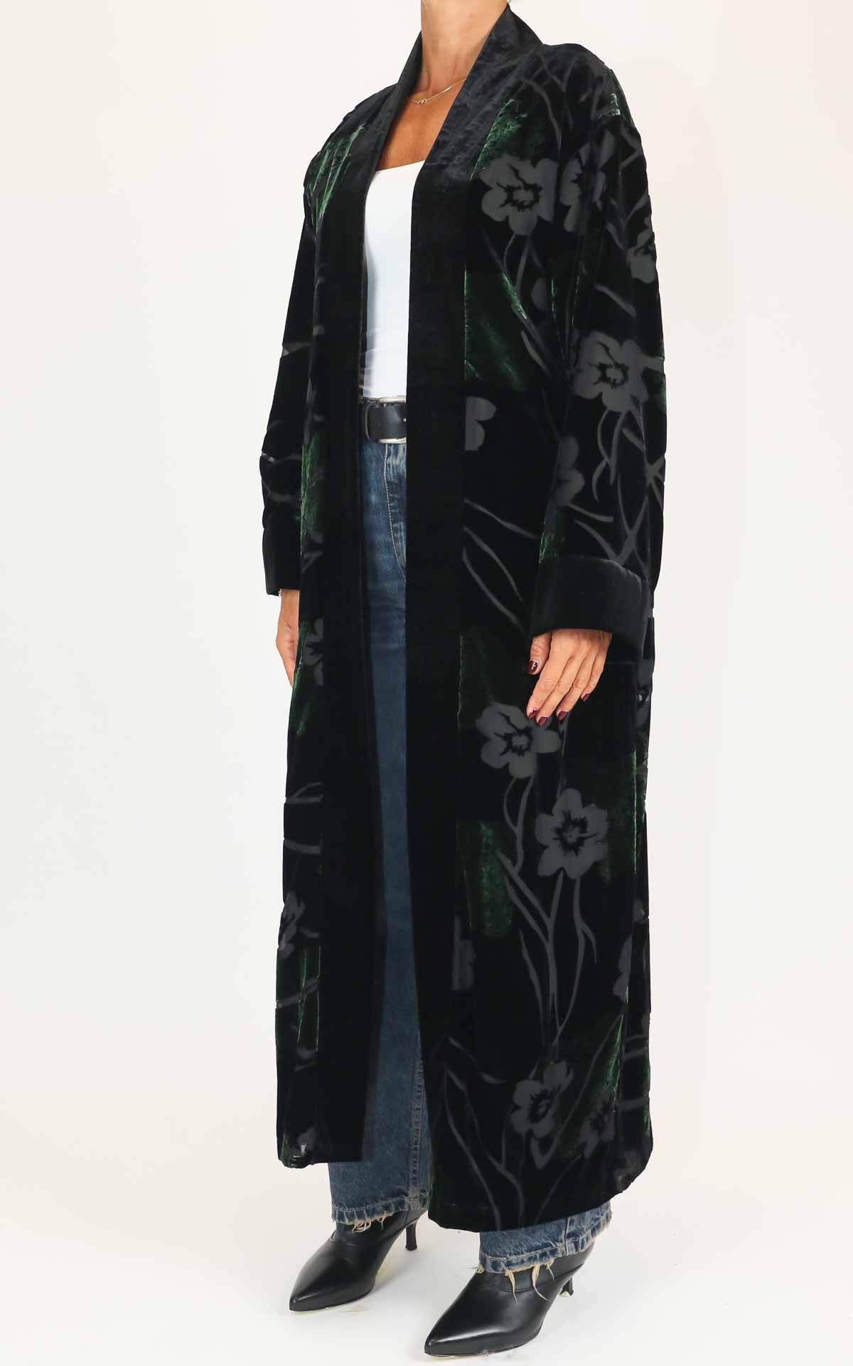 Wu'side - Kimono extra lungo in velluto devoré - Nero