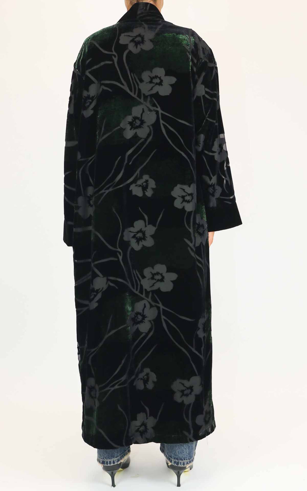 Wu'side - Kimono extra lungo in velluto devoré - Nero