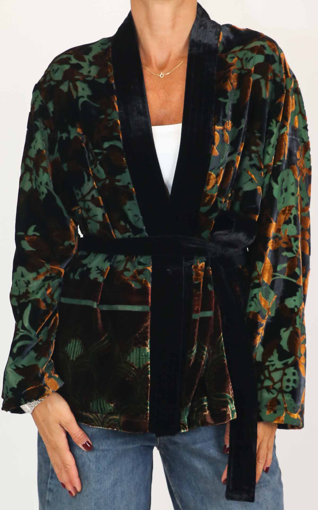 Wu'Side - Giacca Kimono devoré - Nero / bronzo / verde