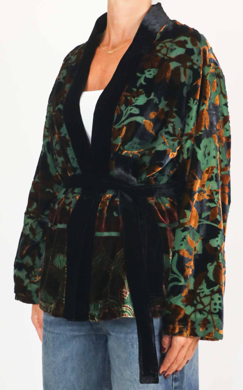Wu'Side - Giacca Kimono devoré - Nero / bronzo / verde