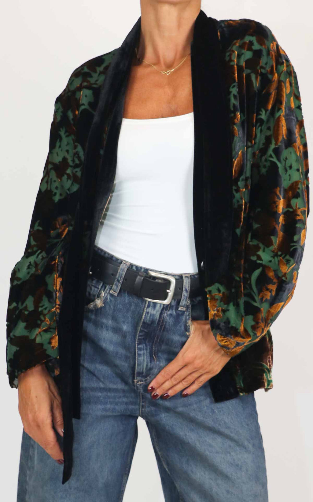Wu'Side - Giacca Kimono devoré - Nero / bronzo / verde