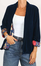 Wu'Side - Kimono corto in velluto liscio - Blu