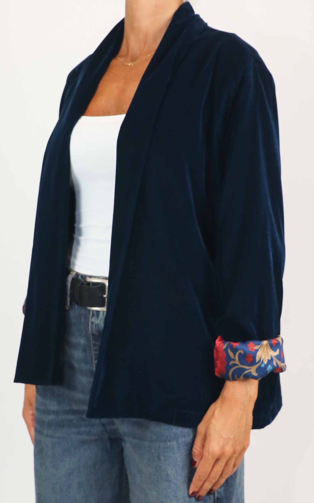 Wu'Side - Kimono corto in velluto liscio - Blu