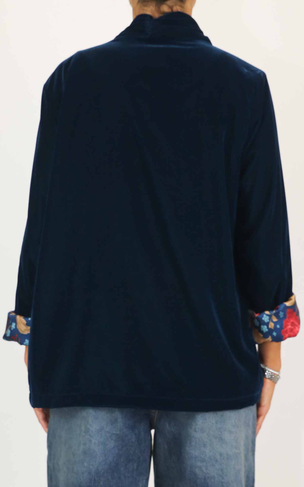 Wu'Side - Kimono corto in velluto liscio - Blu