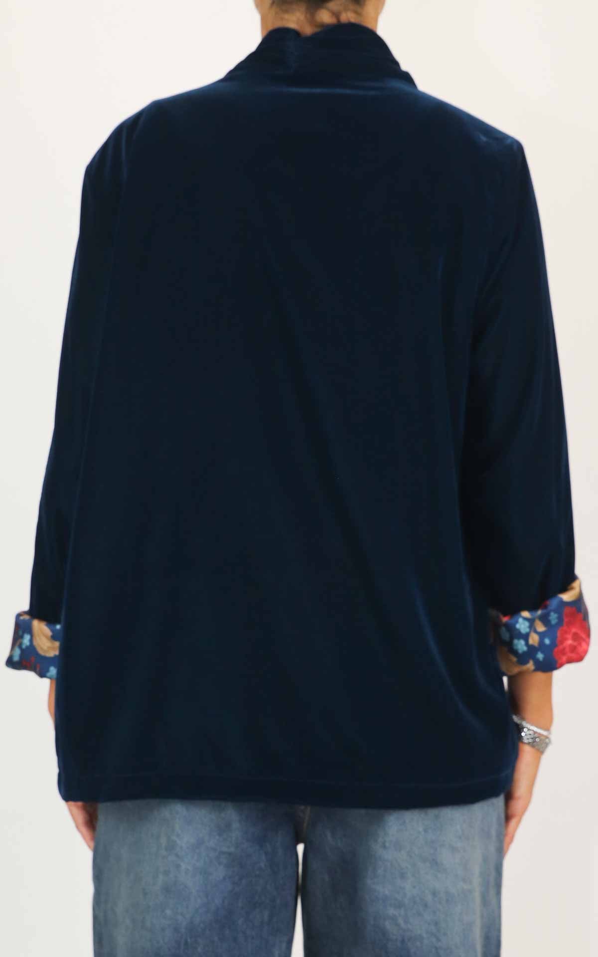 Wu'Side - Kimono corto in velluto liscio - Blu