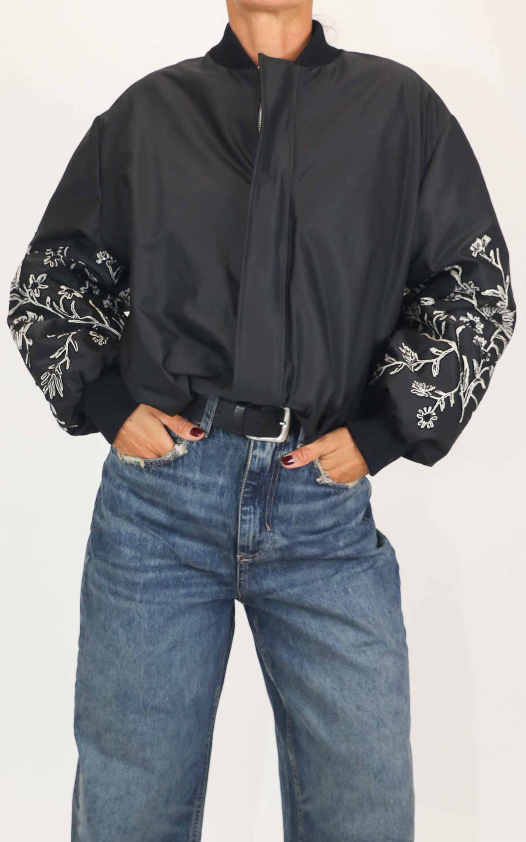 Eco - Bomber manica ricami - Nero