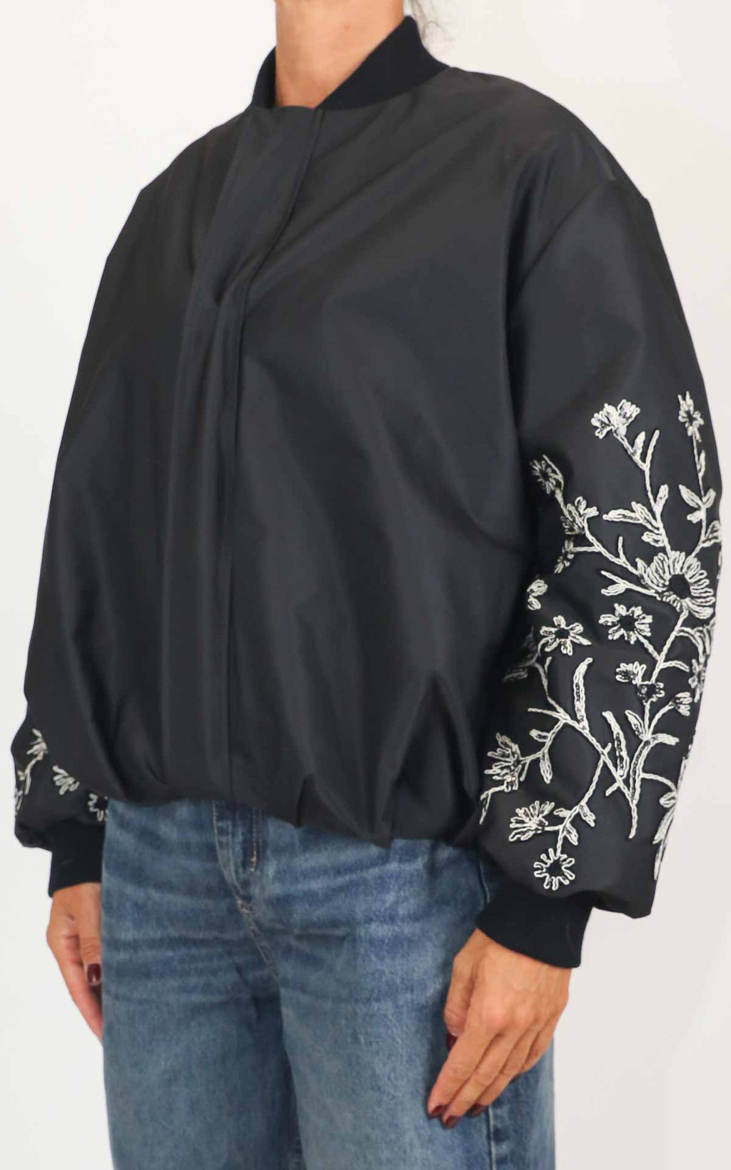 Eco - Bomber manica ricami - Nero