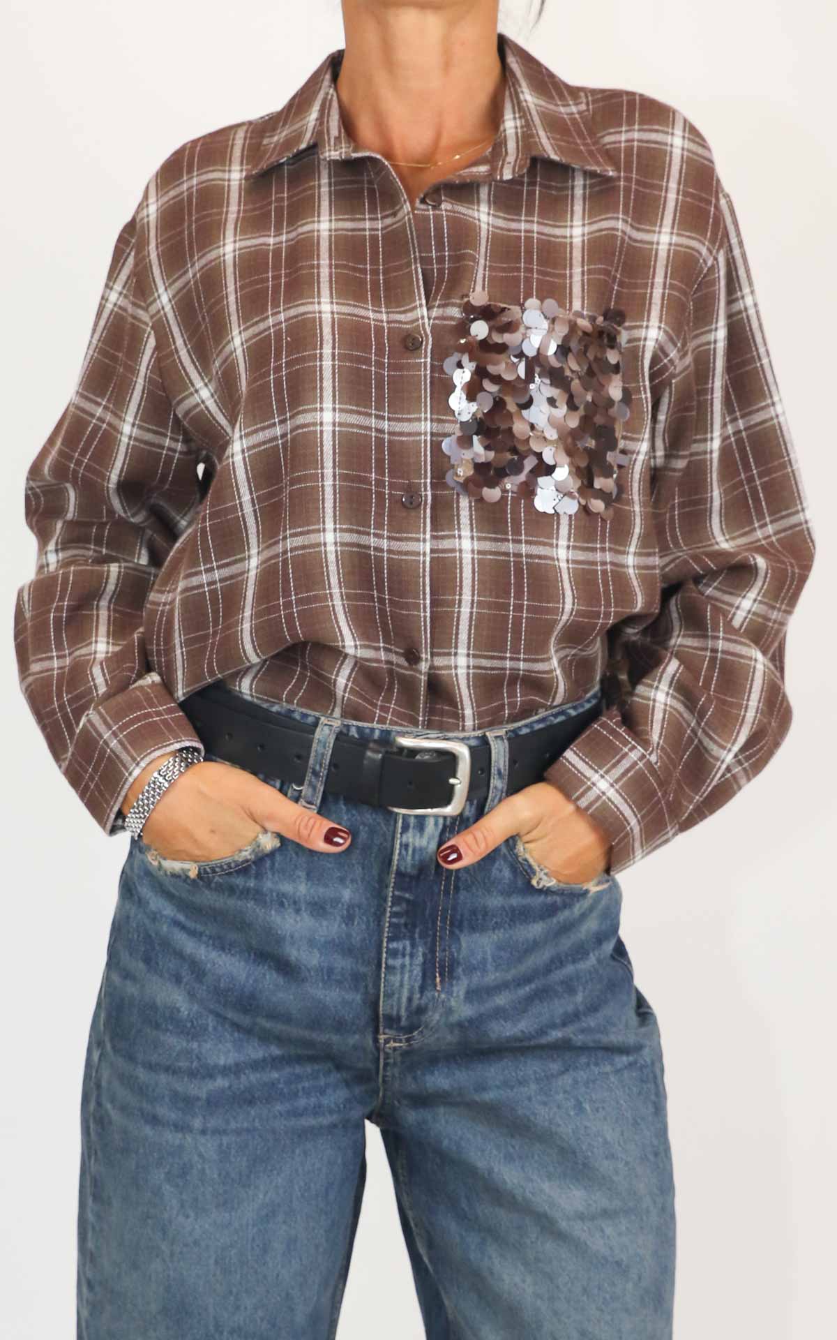 Susymix - Camicia con tasca paillettes - Moro