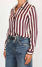Off-on - Camicia riga in viscosa lucida - Barolo / burro