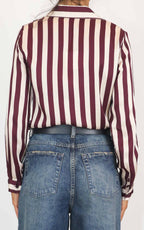 Off-on - Camicia riga in viscosa lucida - Barolo / burro