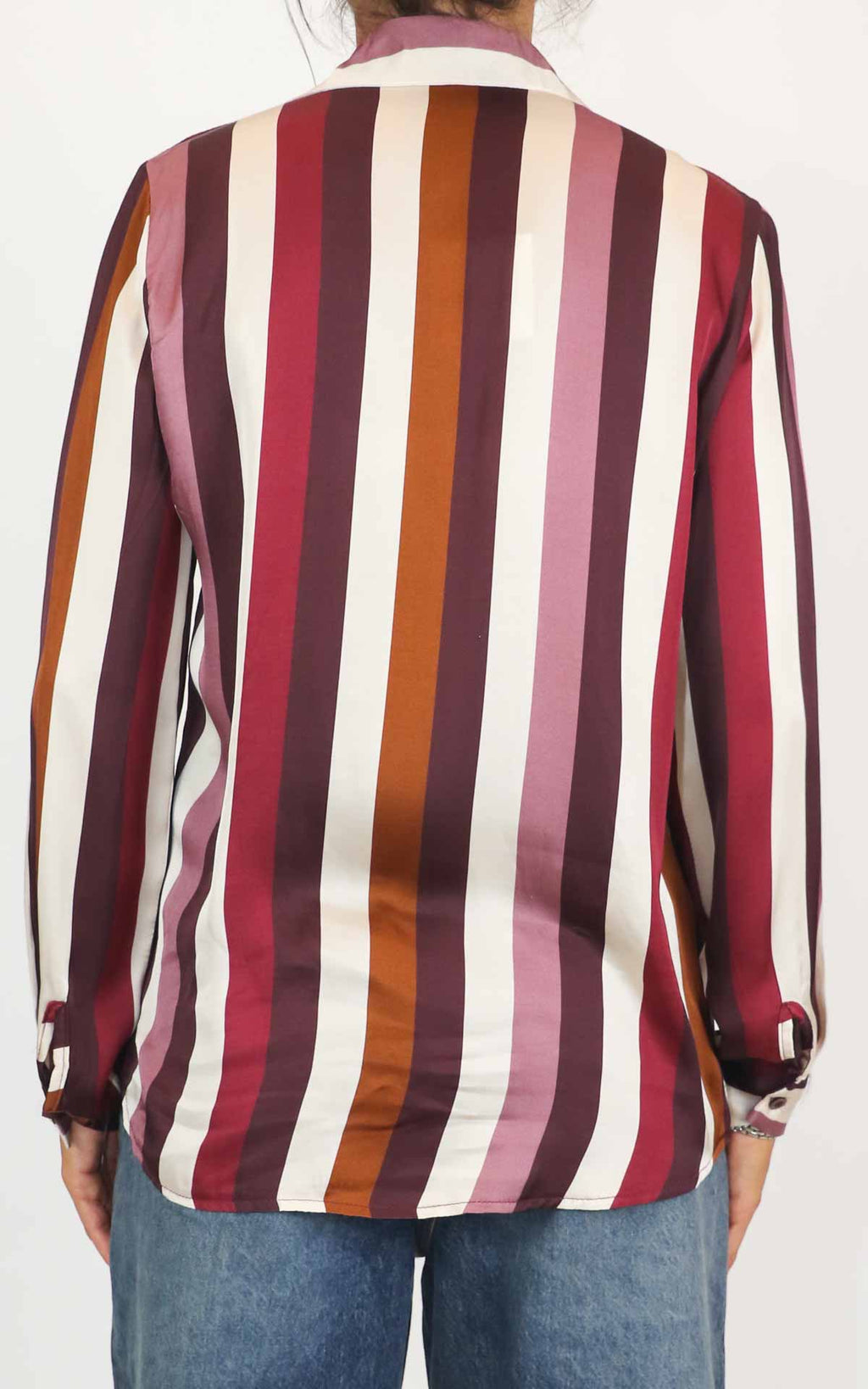 Off-on - Camicia riga in viscosa lucida - Barolo / Camel / Burro