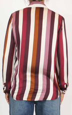 Off-on - Camicia riga in viscosa lucida - Barolo / Camel / Burro
