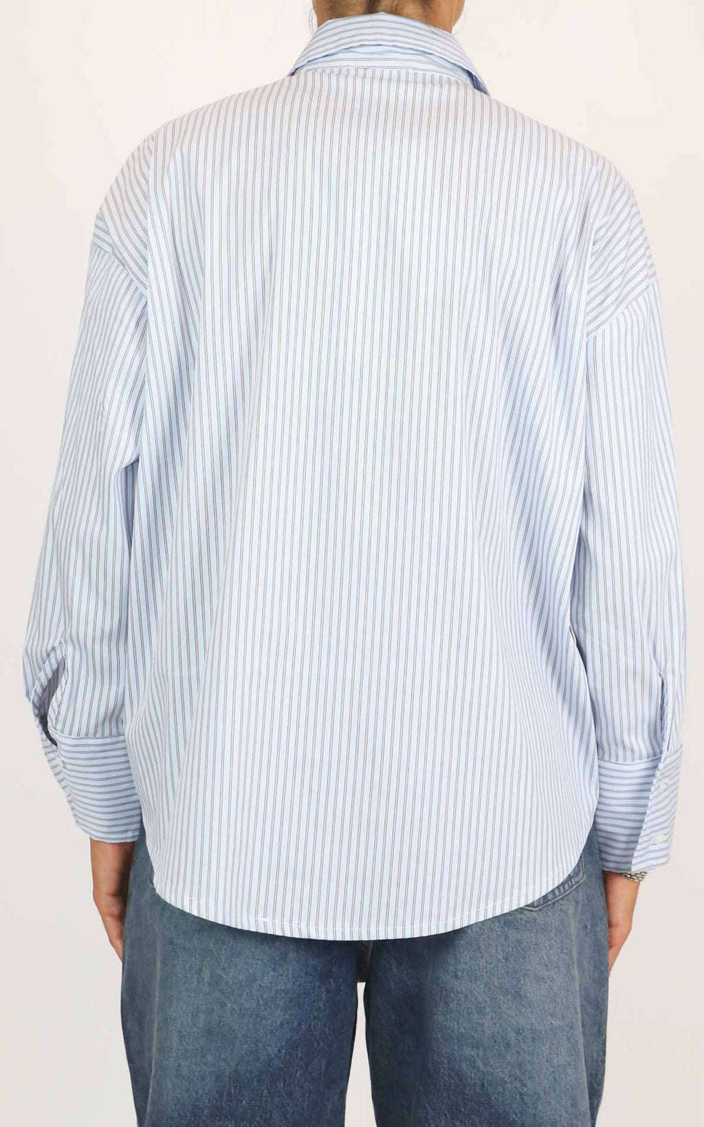 Eco - Camicia riga con ricamo - Celeste