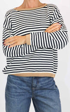Susymix - Maglia a righe bordo colorato - Nero/camel
