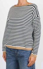 Susymix - Maglia a righe bordo colorato - Nero/camel