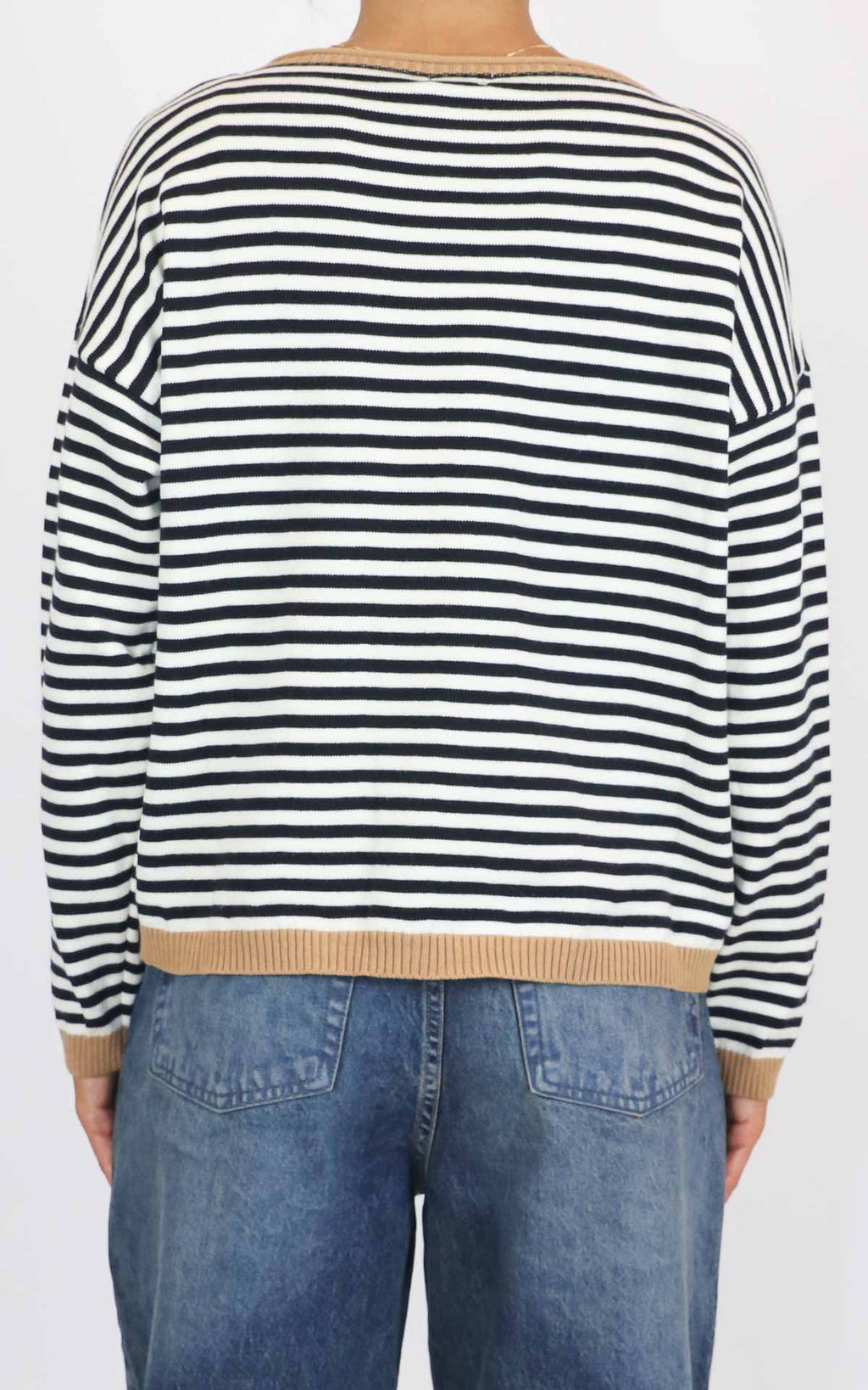 Susymix - Maglia a righe bordo colorato - Nero/camel