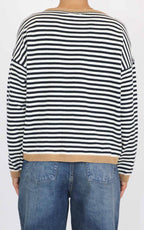Susymix - Maglia a righe bordo colorato - Nero/camel