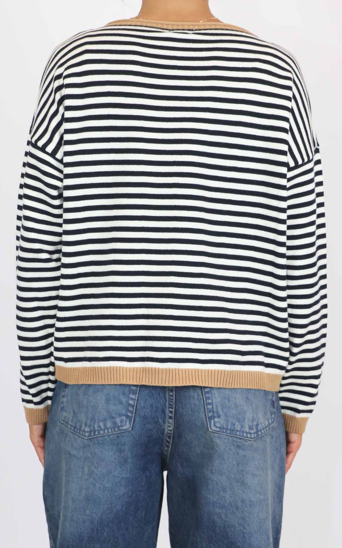 Susymix - Maglia a righe bordo colorato - Nero/camel