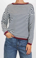 Susymix - Maglia a righe bordo colorato - Blu/bordeaux