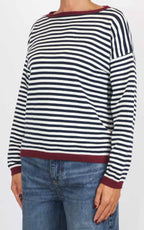 Susymix - Maglia a righe bordo colorato - Blu/bordeaux