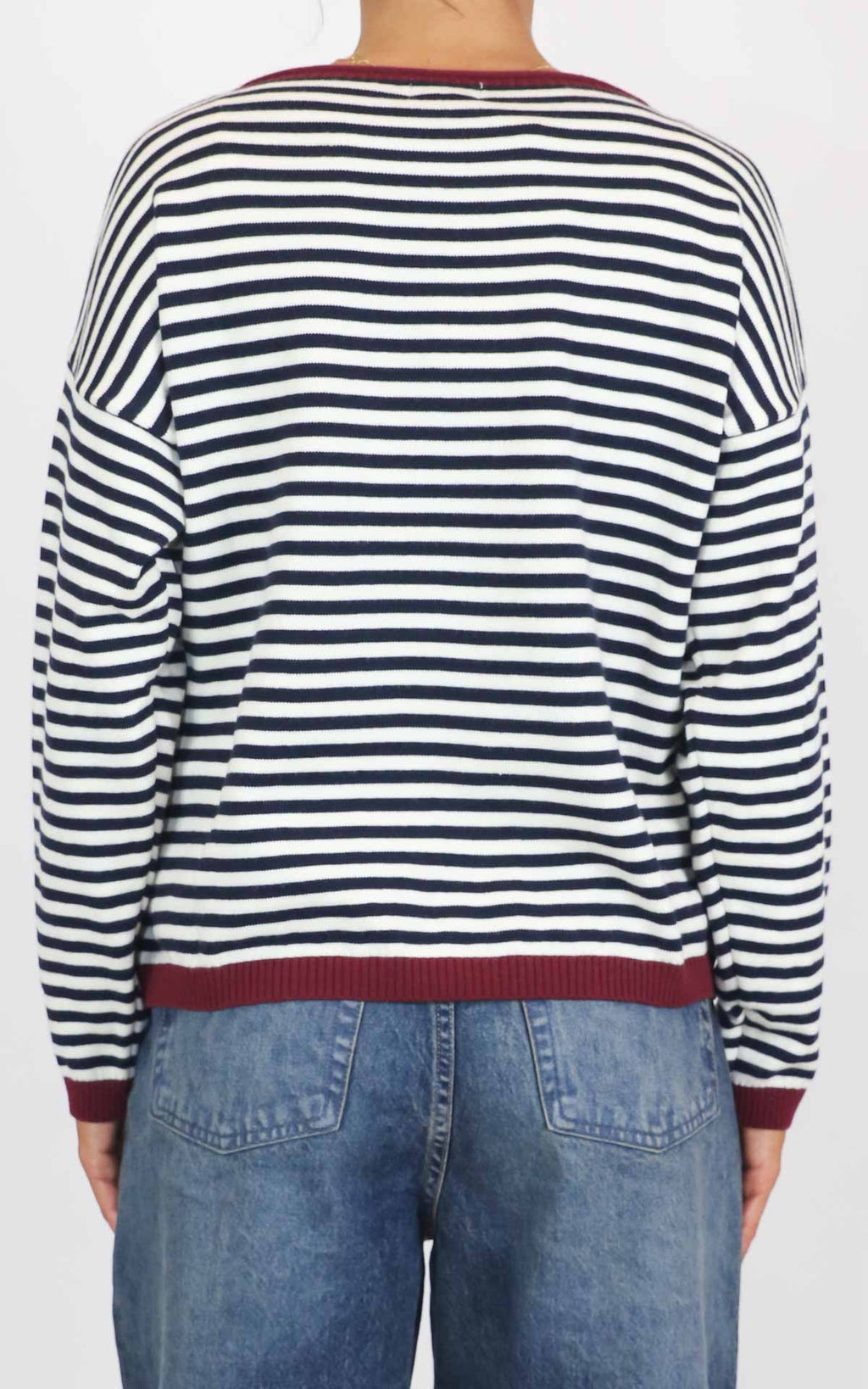 Susymix - Maglia a righe bordo colorato - Blu/bordeaux