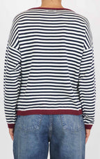 Susymix - Maglia a righe bordo colorato - Blu/bordeaux