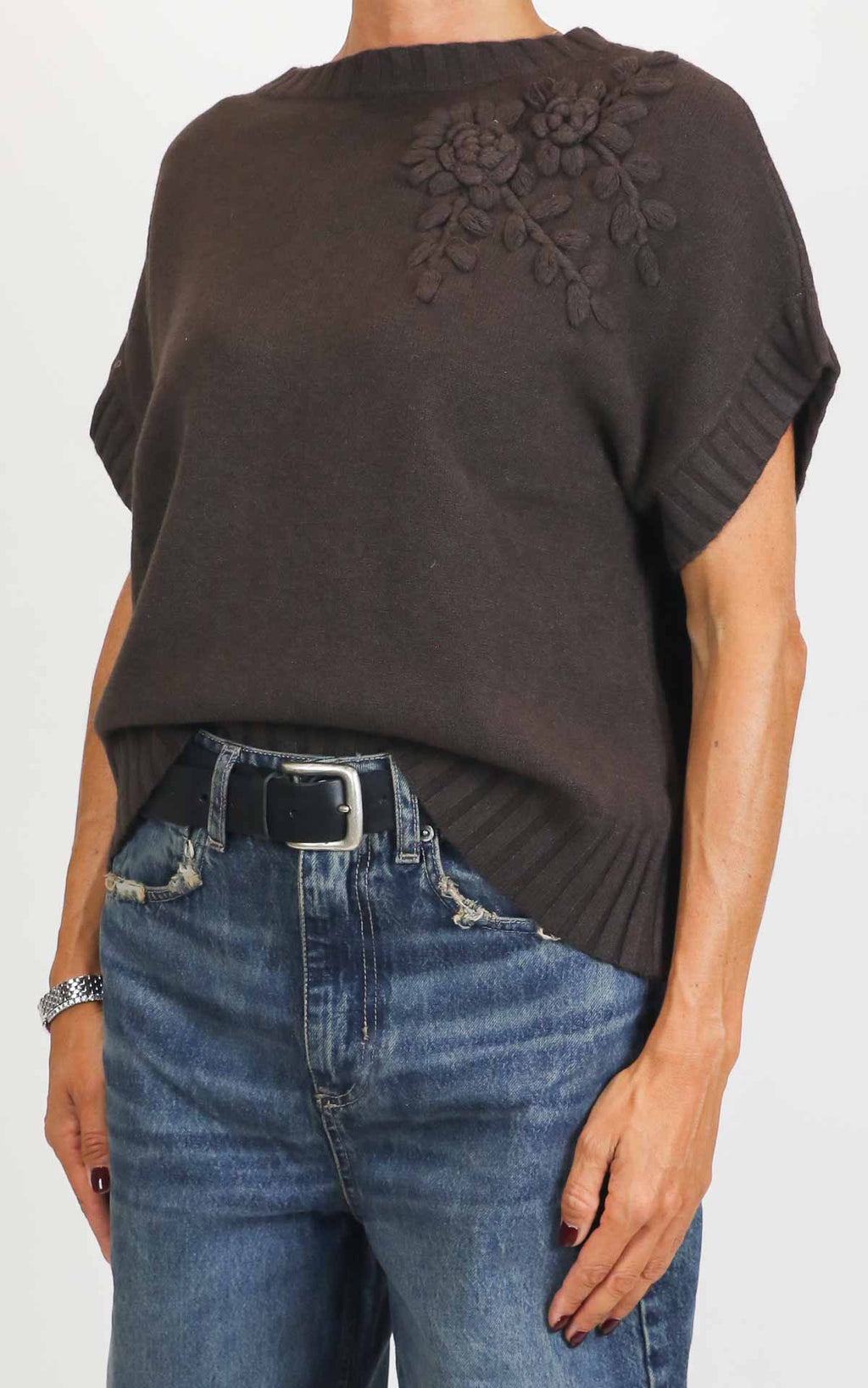 Initial - Gilet decoro fiore - Moro