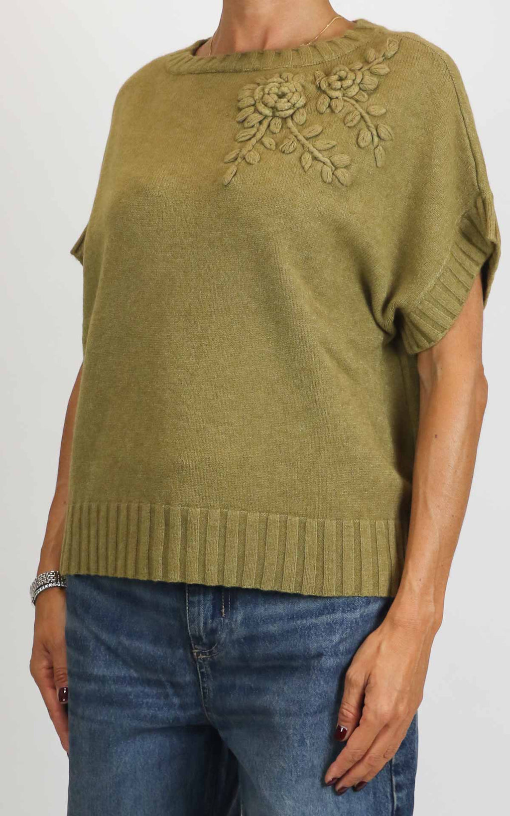 Initial - Gilet decoro fiore - Verde oliva