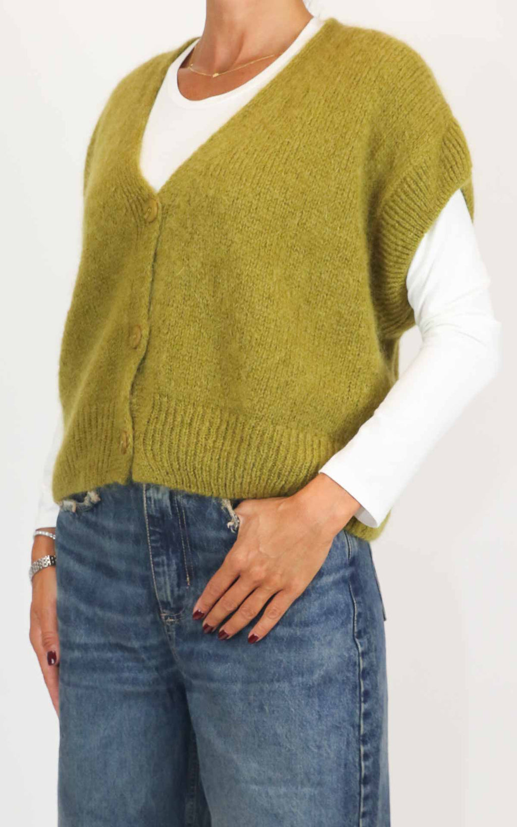 Off-on - Gilet bottoni - Verde olio