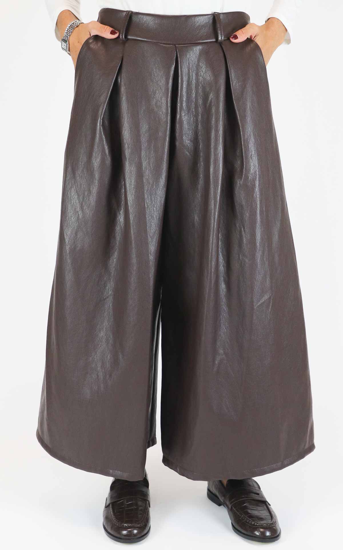 Off-On - Gonna pantalone in ecopelle - Moro