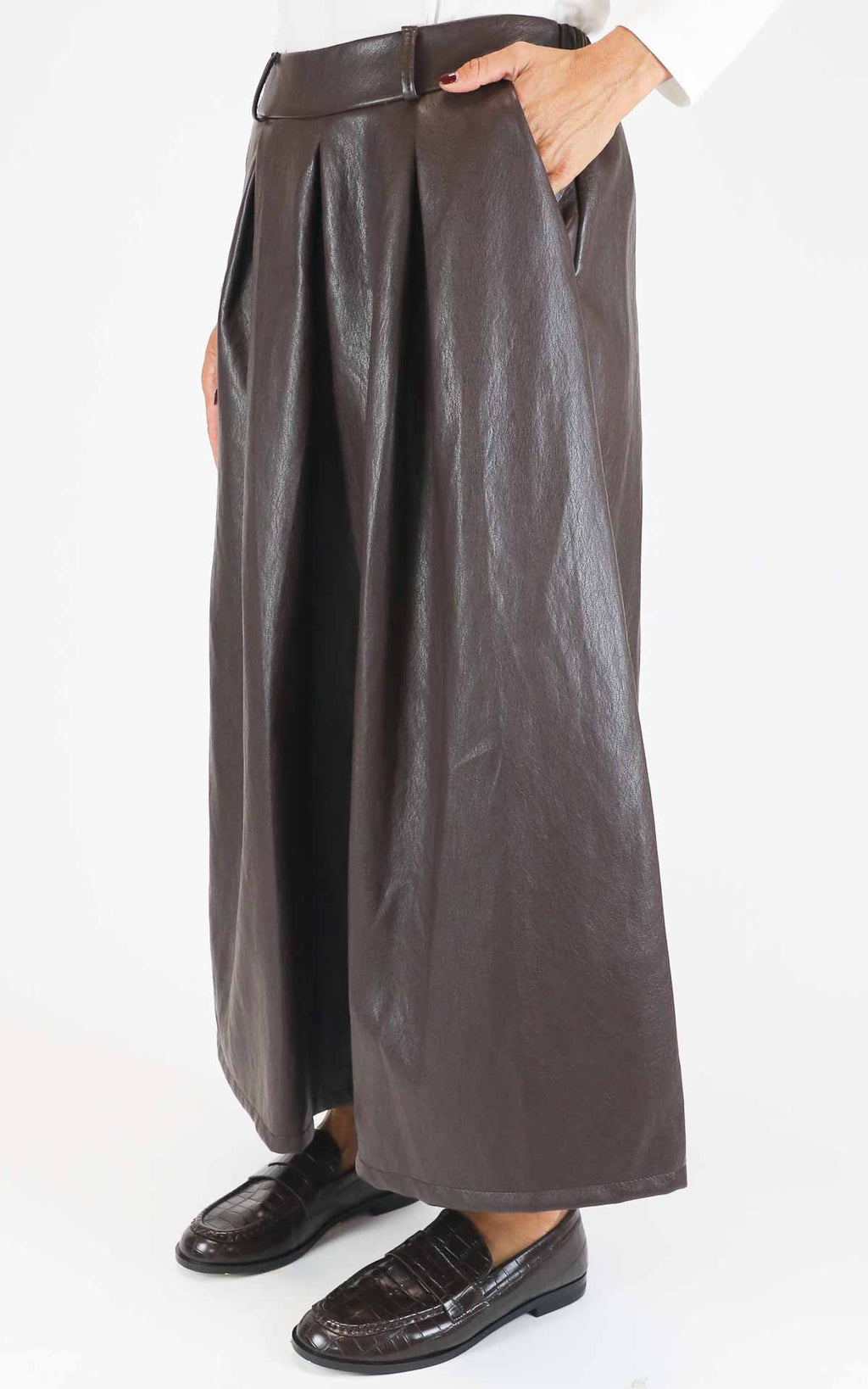 Off-On - Gonna pantalone in ecopelle - Moro