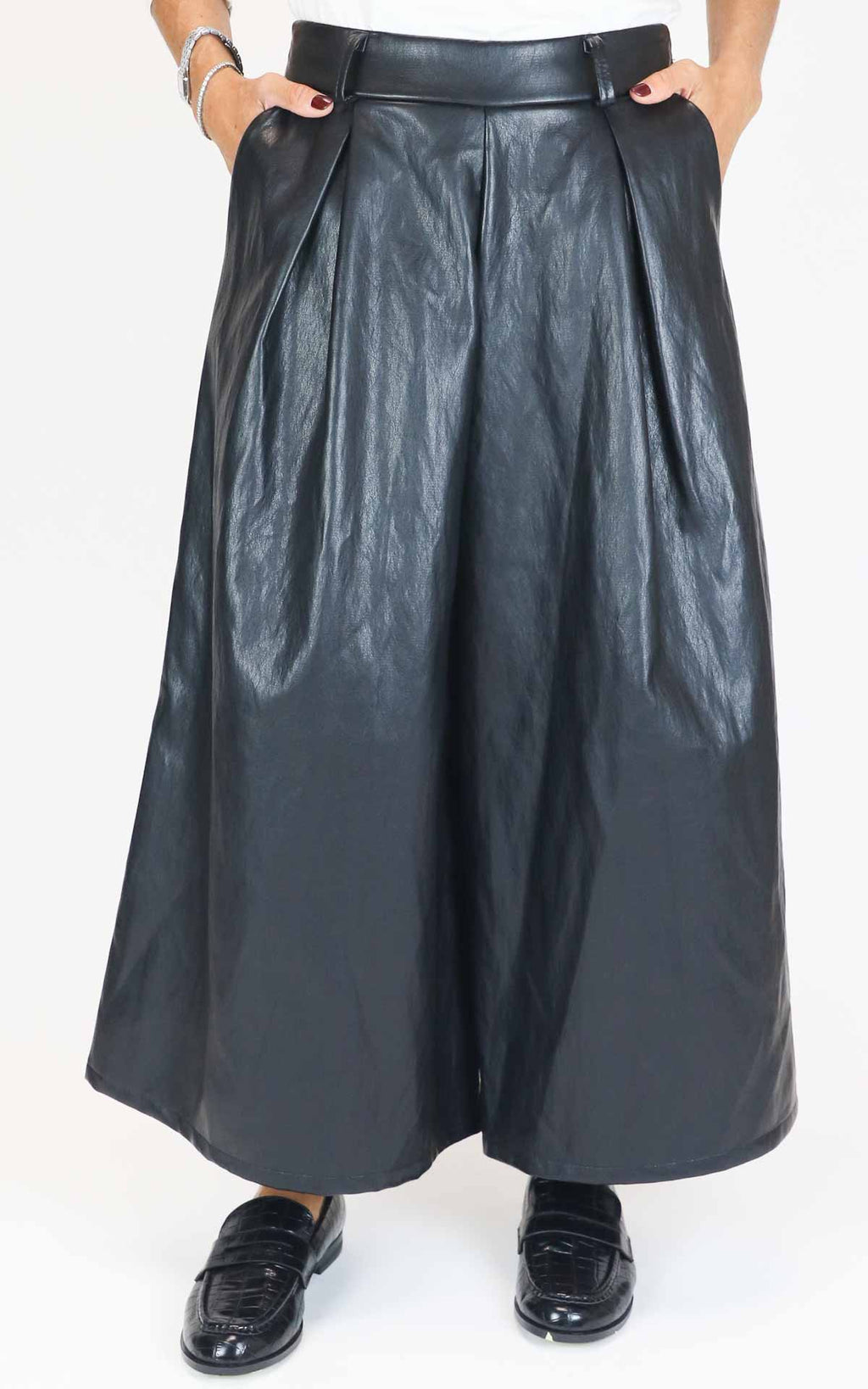 Off-On - Gonna pantalone in ecopelle - Nero