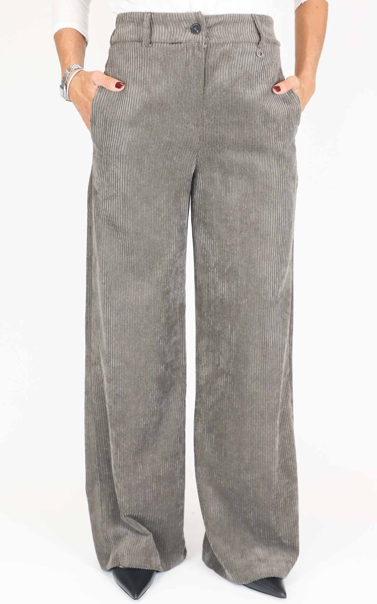 Eco - Pantalone palazzo velluto a coste - Tortora