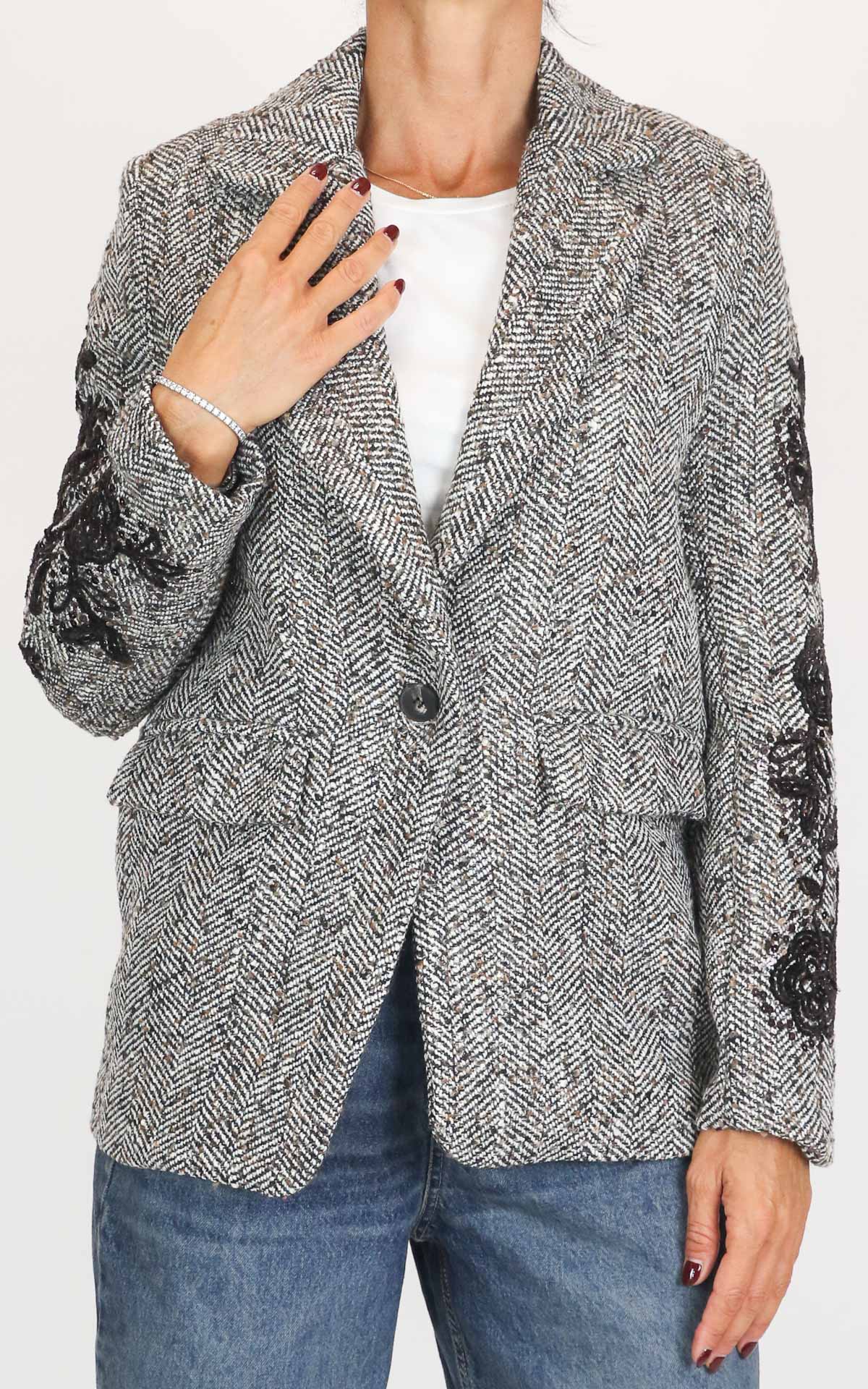 Eco - Giacca spigata con ricami - Marrone