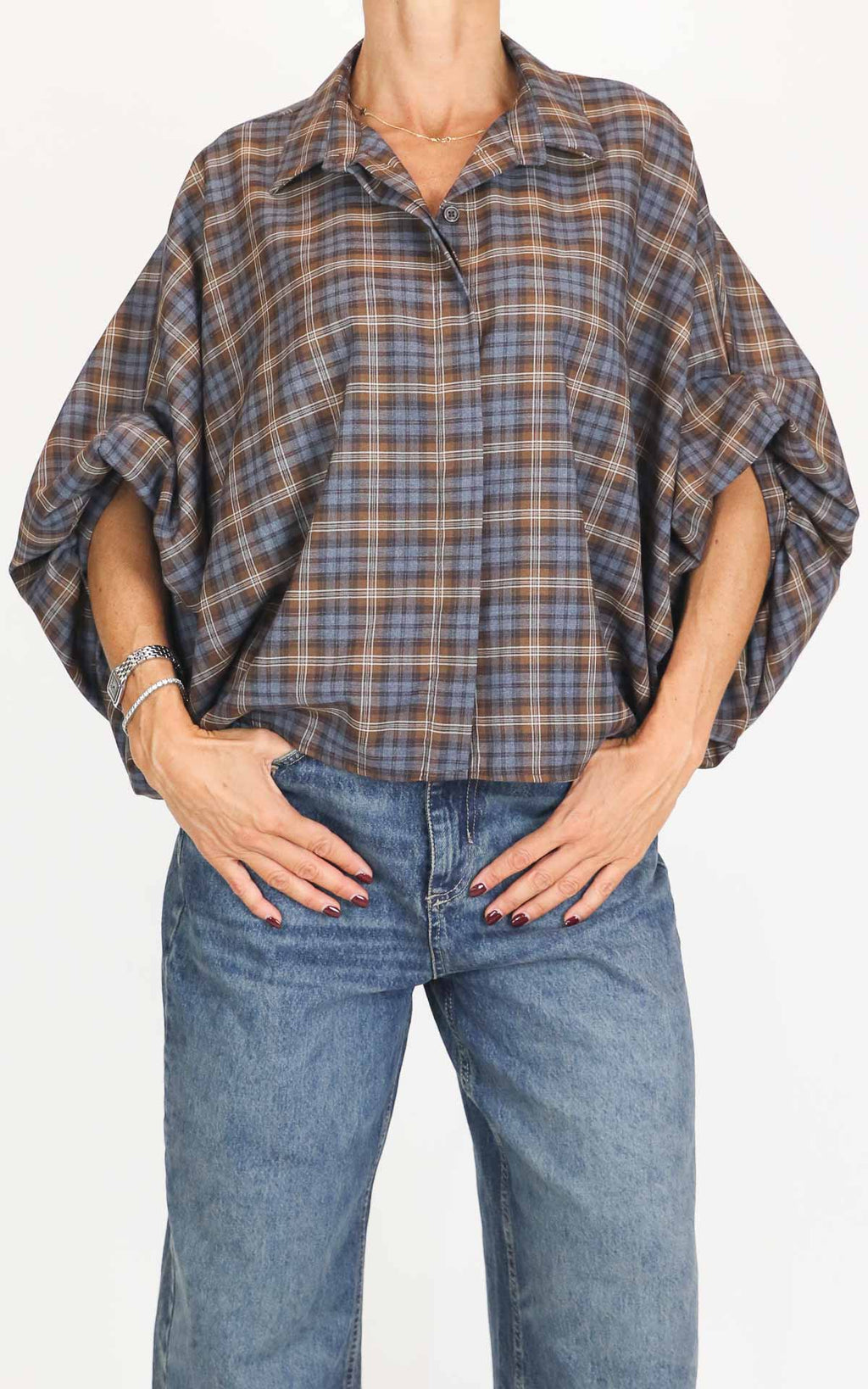 Off-On - Camicia a quadri - Avio/Marrone