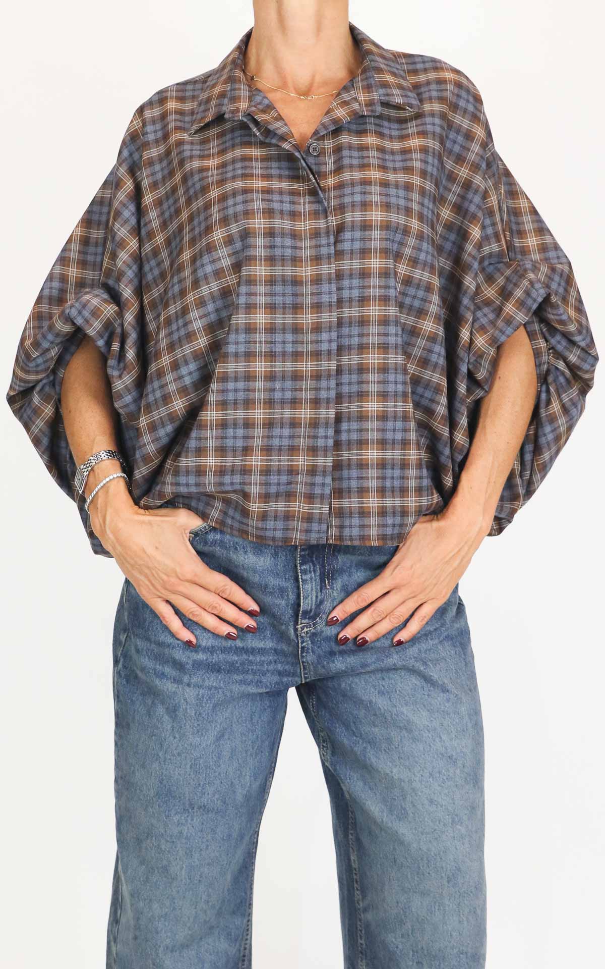 Off-On - Camicia a quadri - Avio/Marrone