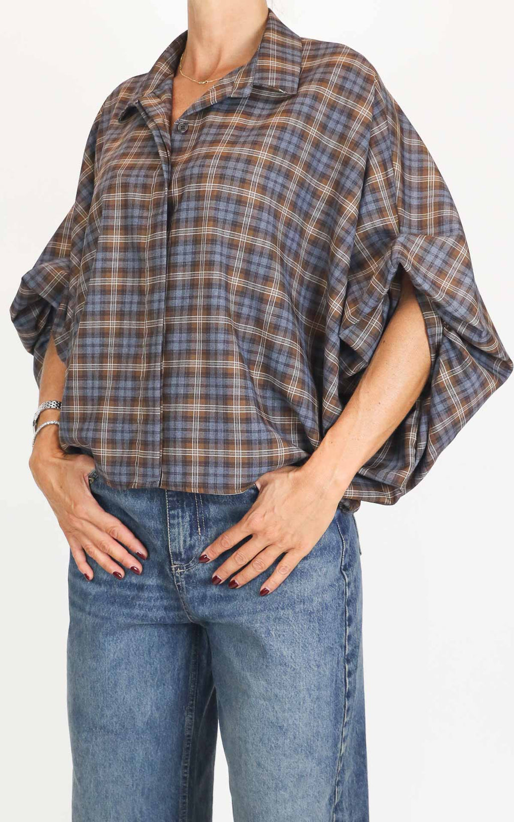 Off-On - Camicia a quadri - Avio/Marrone