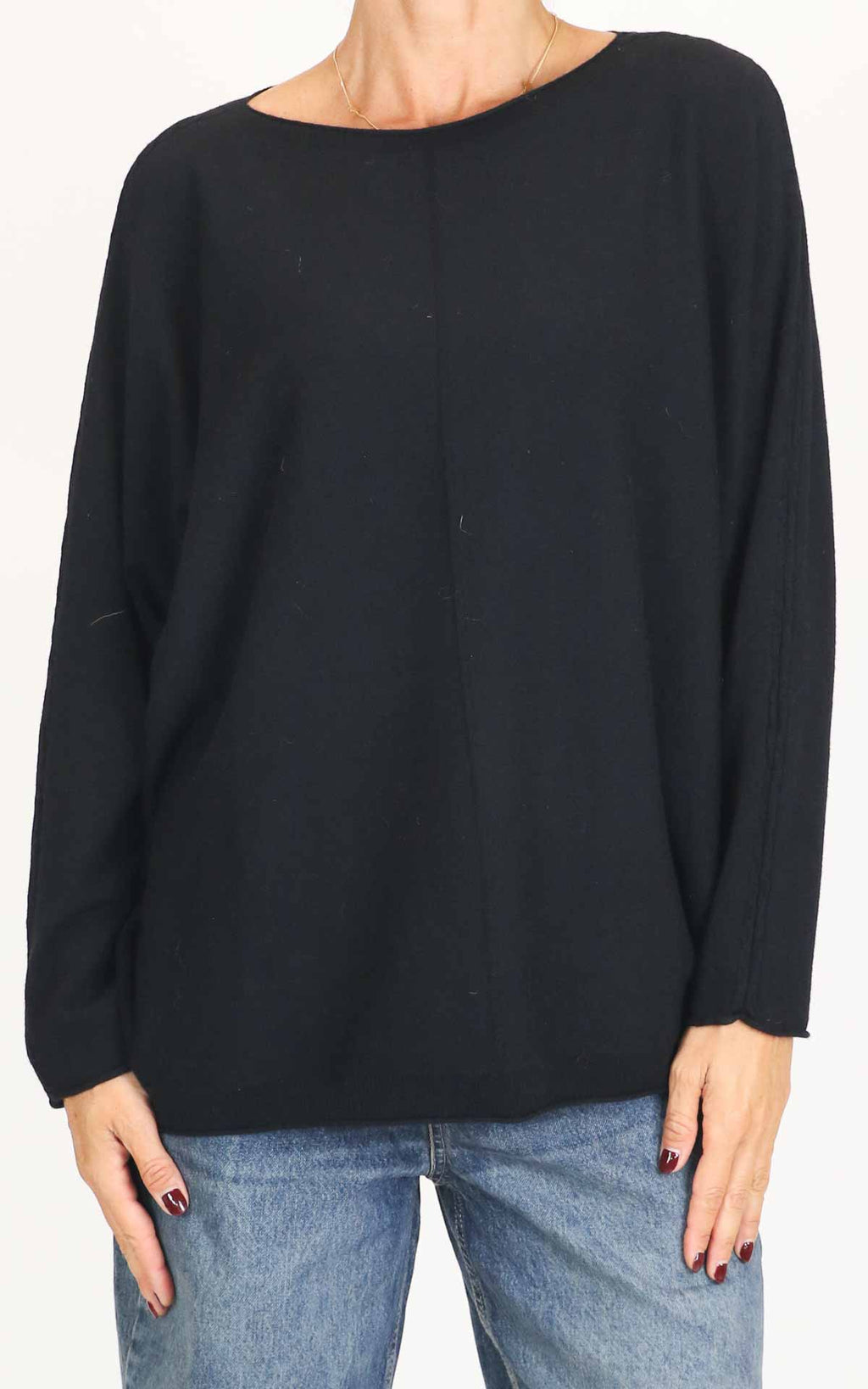 Initial - Maglia over manica con treccia - Nero