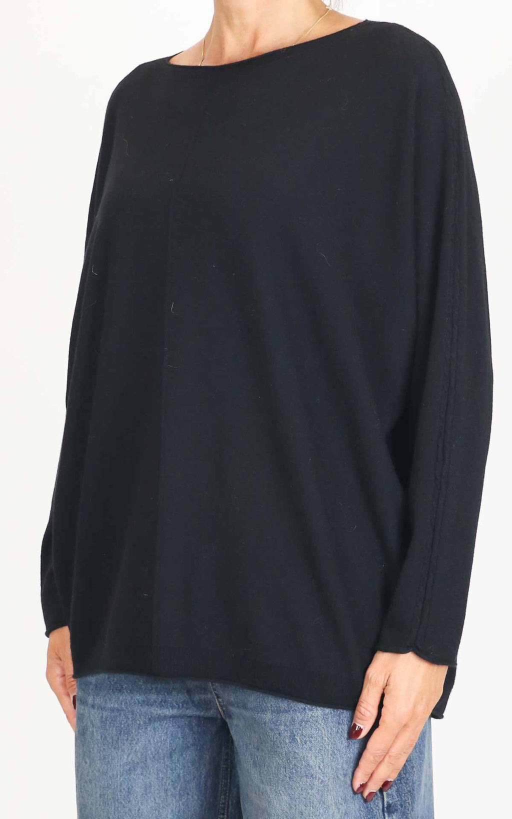 Initial - Maglia over manica con treccia - Nero