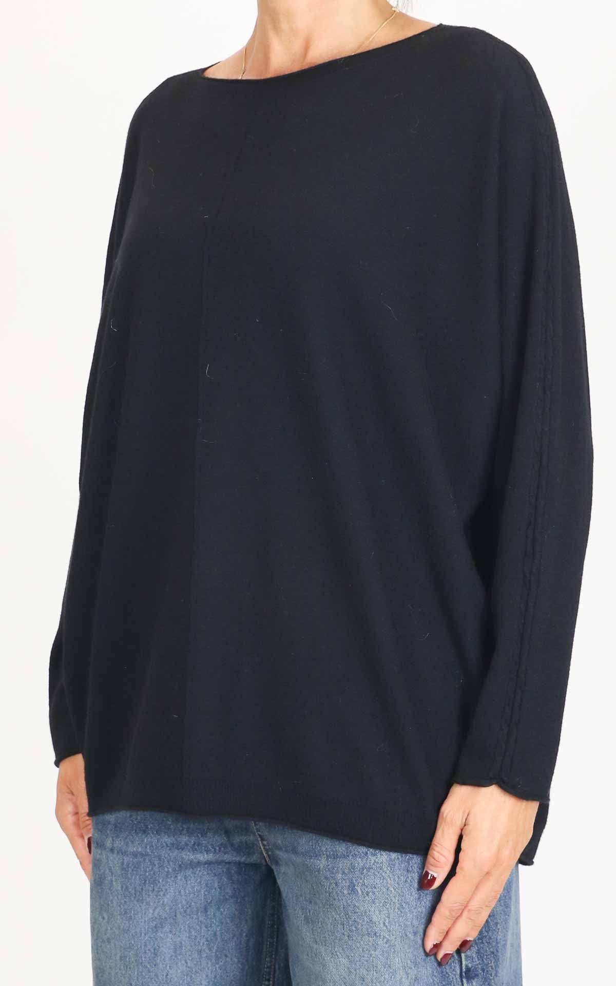 Initial - Maglia over manica con treccia - Nero