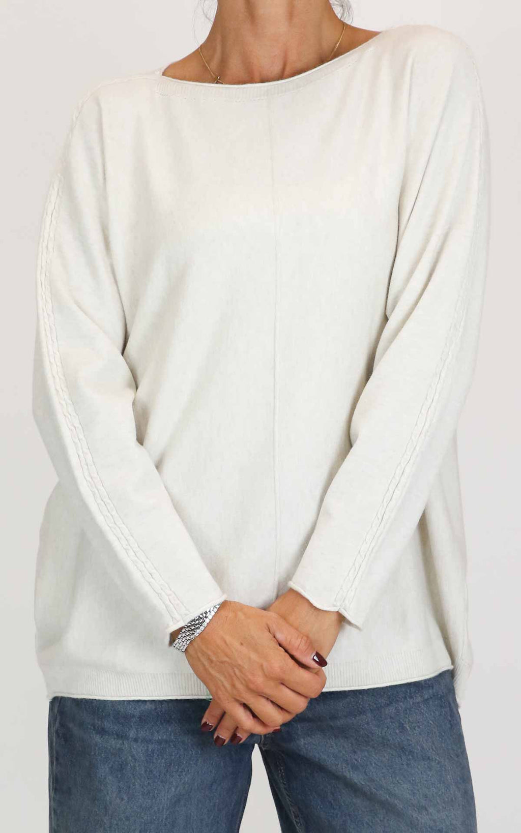 Initial - Maglia over manica con treccia - Avorio