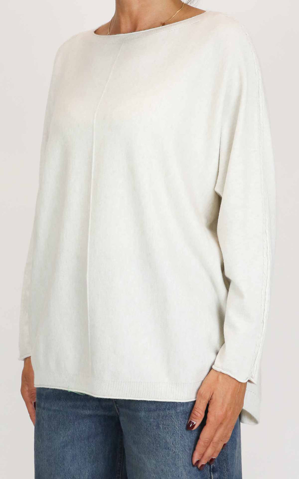 Initial - Maglia over manica con treccia - Avorio