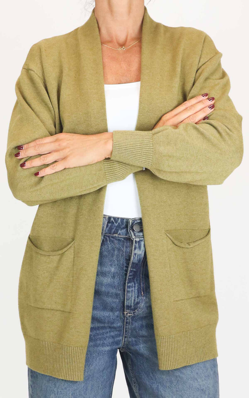 Initial - Cardigan lungo con tasche - Olio