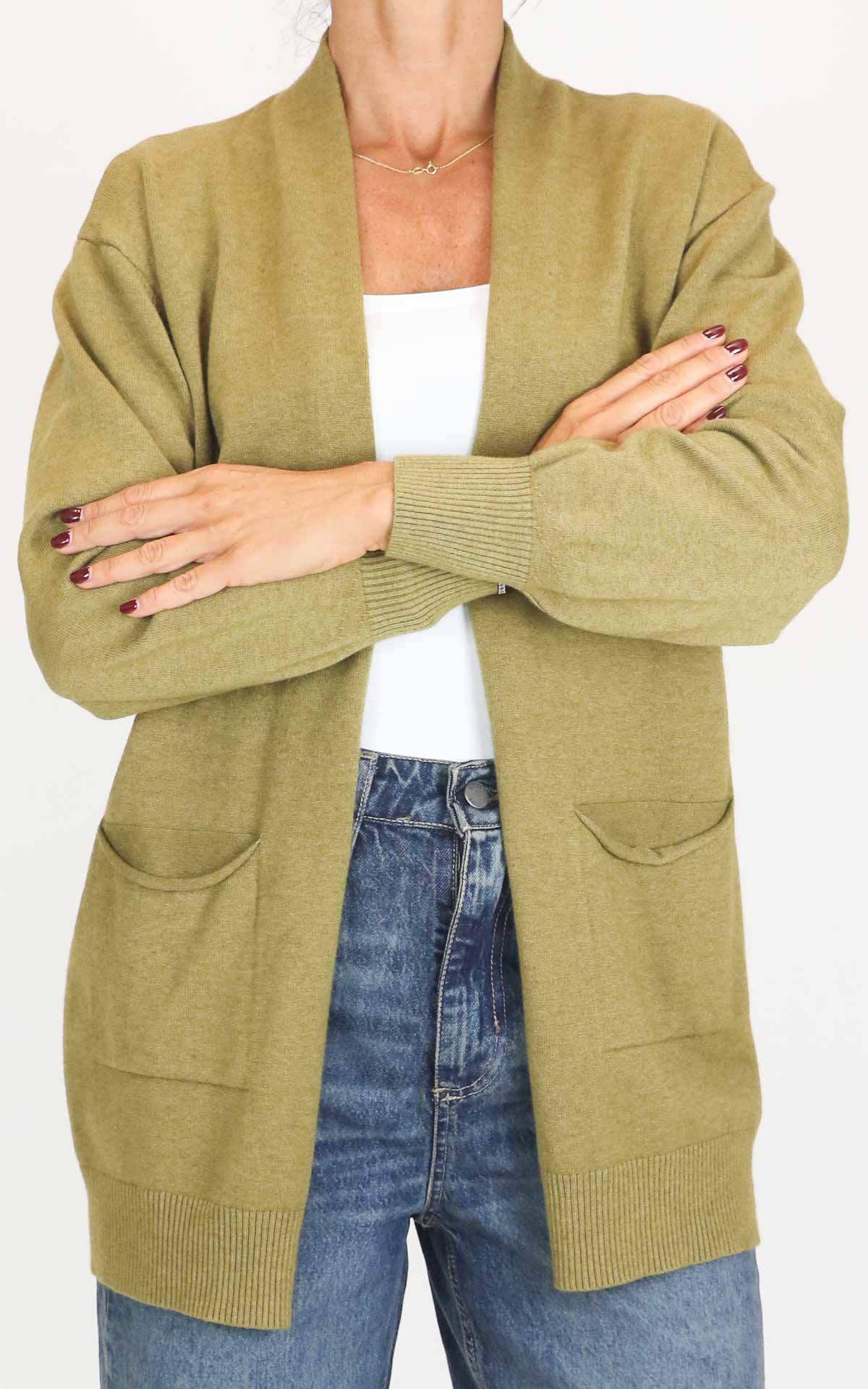 Initial - Cardigan lungo con tasche - Olio