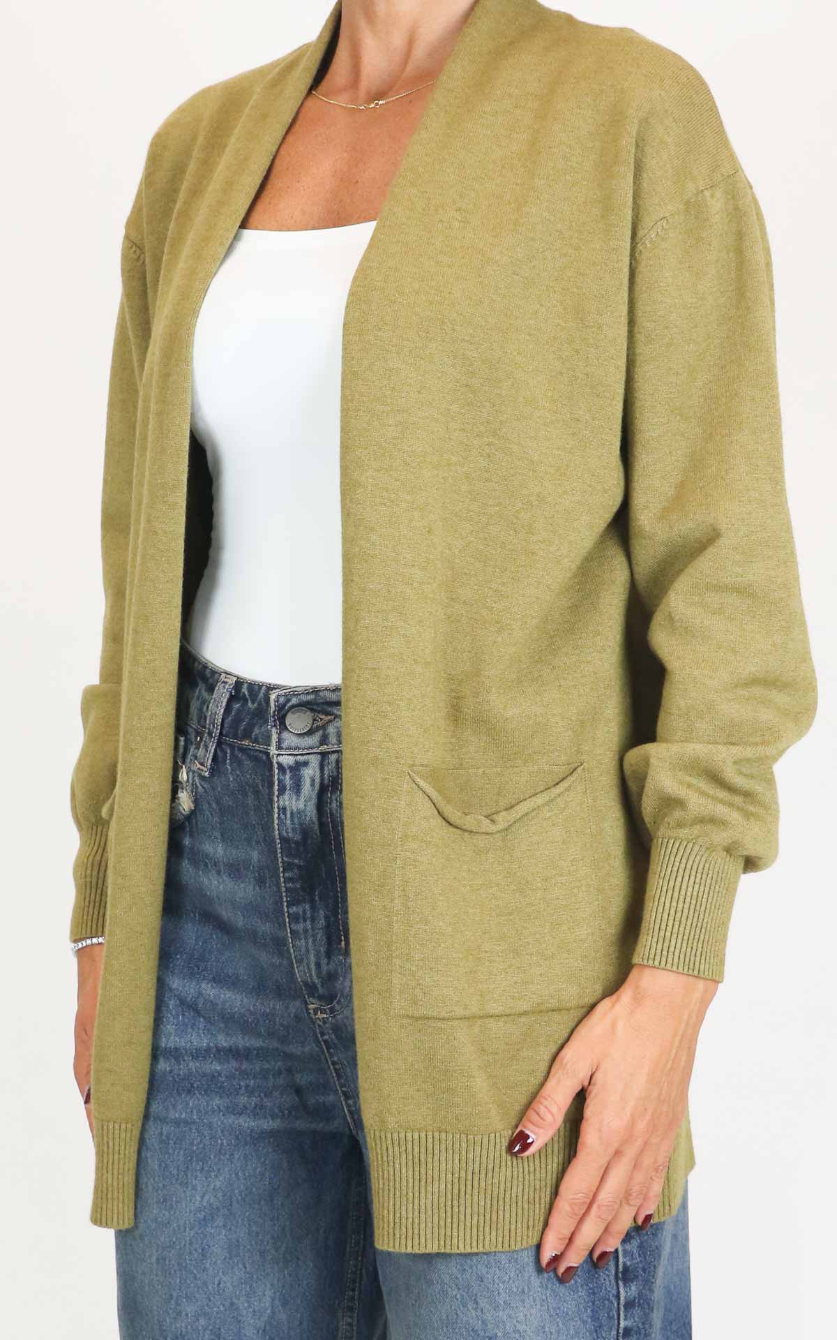 Initial - Cardigan lungo con tasche - Olio