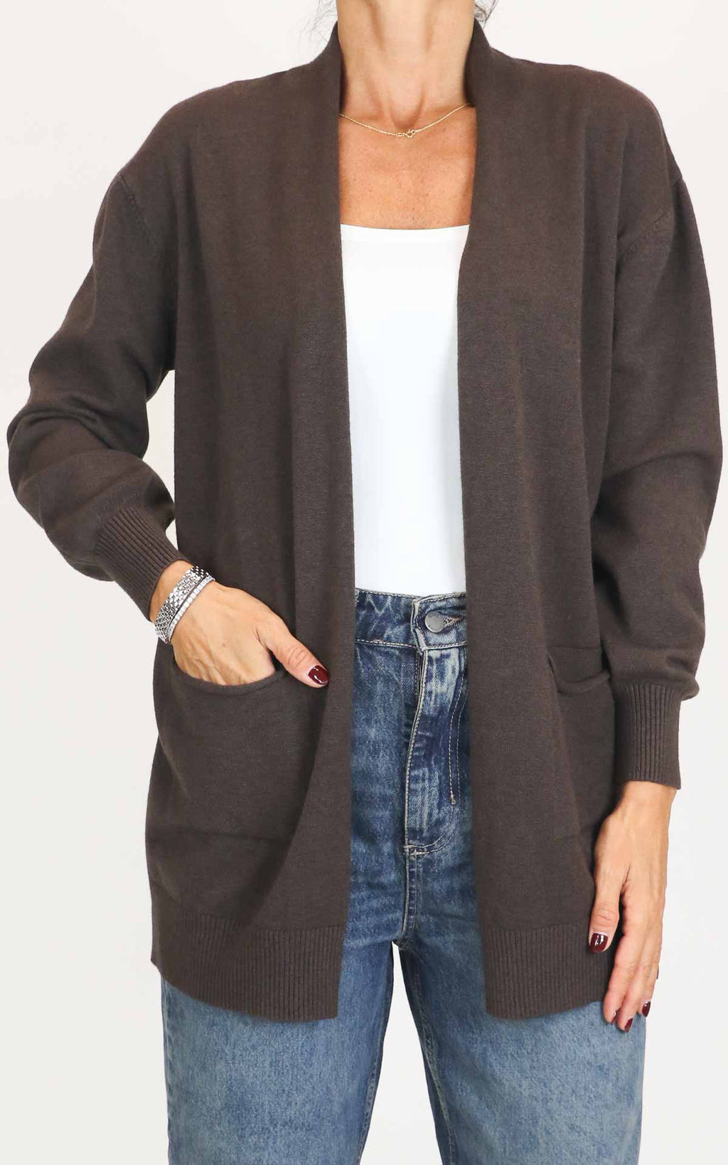 Initial - Cardigan lungo con tasche - Moro
