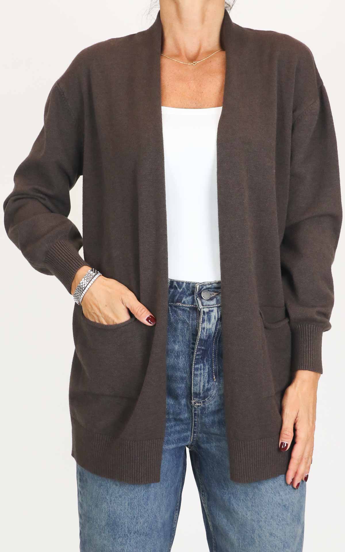 Initial - Cardigan lungo con tasche - Moro
