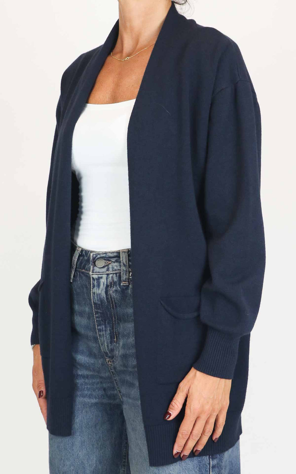 Initial - Cardigan lungo con tasche - Blu