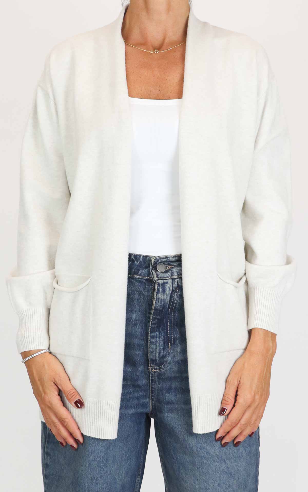 Initial - Cardigan lungo con tasche - Avorio